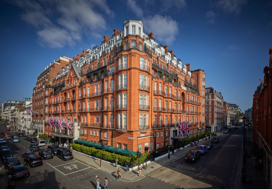 The red-brick façade of Claridge's in Mayfair, London