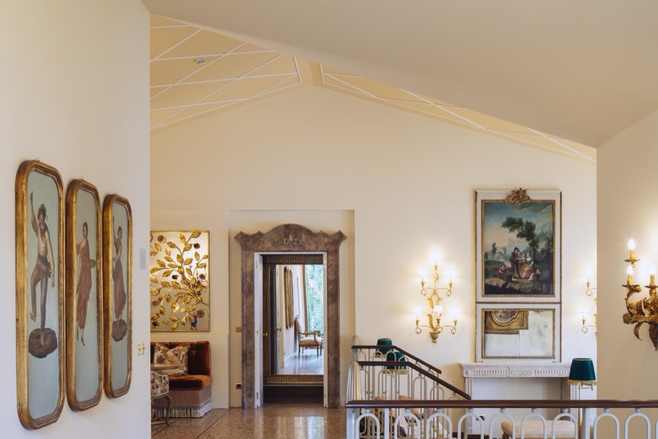 A gilded hallway at Passalacqua, Lake Como